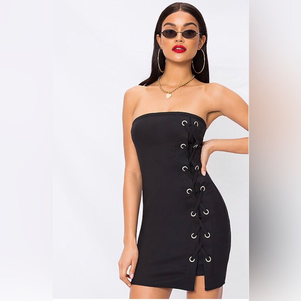 Black Strapless Mini Dress - Bodycon